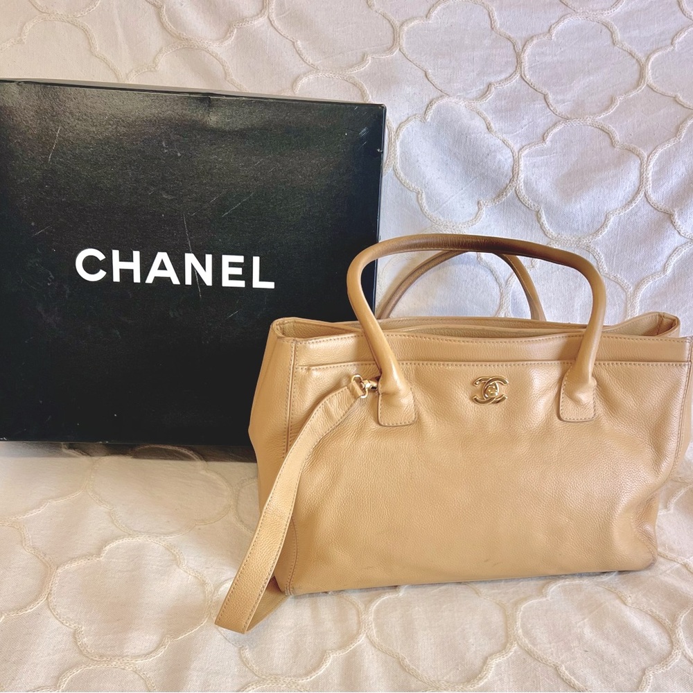 Chanel Executive Cerf Tote: Beige Calfskin, Gold- hardware and  Feet at Base